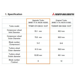 Turbocompresseur Mitsubishi Turbocompresseur EVO 5/6/7/8/9, 18K Stage 1 - 49136-A0200/49S36-A0200