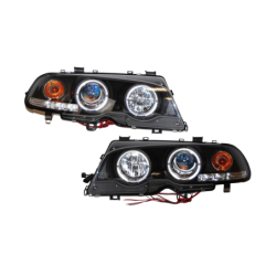Set De Phares Avant Angel Eyes BMW E46 1999-2002 2-Porte Noir Modèle II