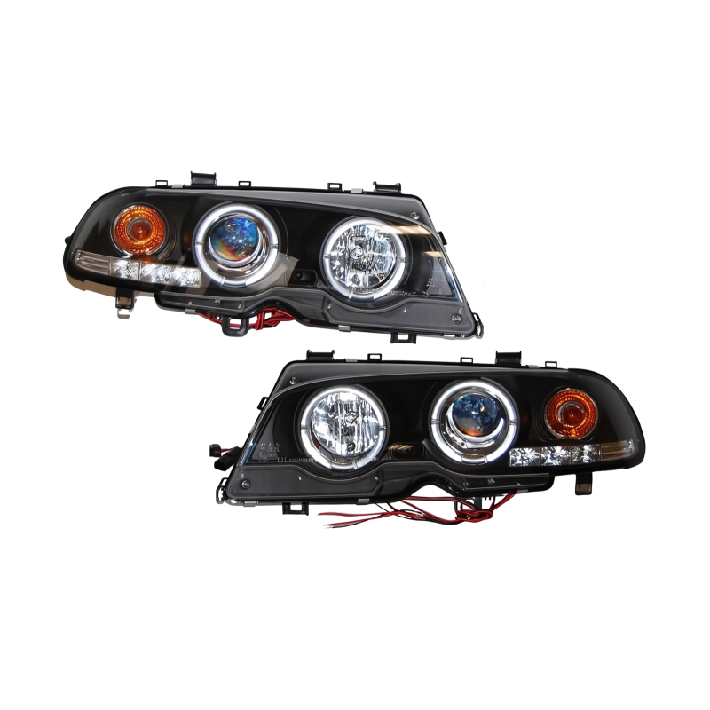 Set De Phares Avant Angel Eyes BMW E46 1999-2002 2-Porte Noir Modèle II