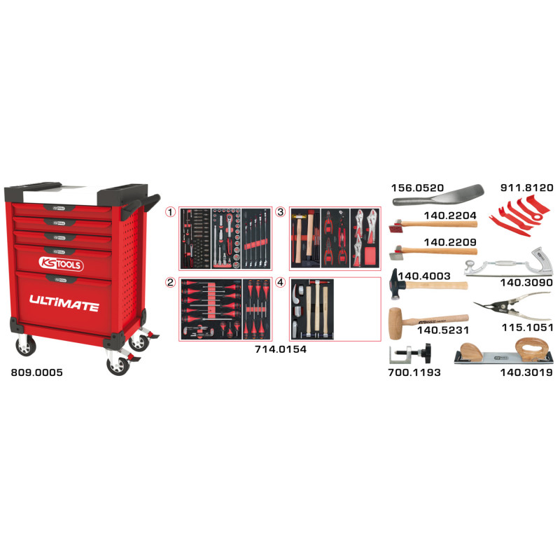Servante Ultimate 5 Tiroirs avec Composition d'Outils pour Carrosserie