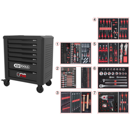Servante One By One 7 Tiroirs Équipée de 337 Outils KS Tools