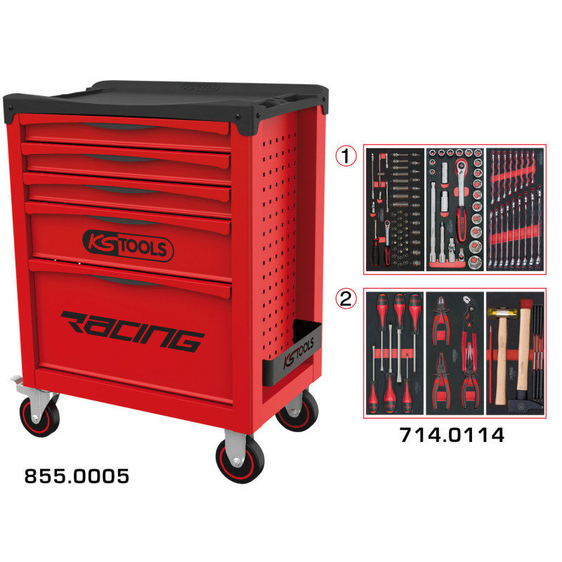 Servante Racing 5 Tiroirs Équipée de 114 Outils KS Tools