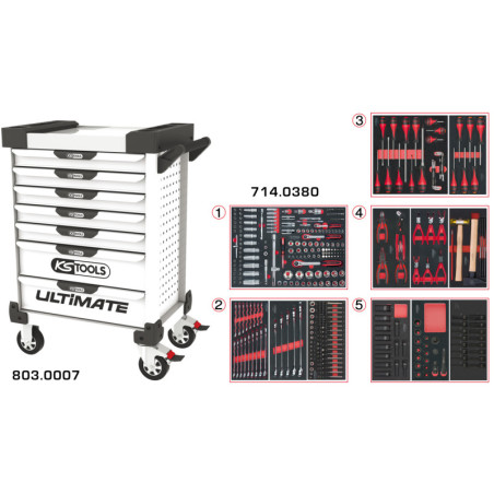 Servante Ultimate Blanche 7 Tiroirs Équipée de 384 Outils KS Tools