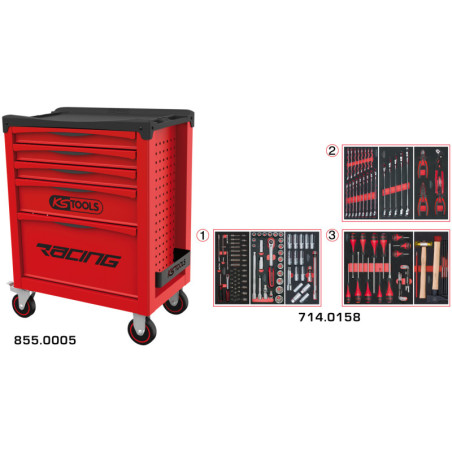 Servante Racing 5 Tiroirs Équipée de 158 Outils KS Tools