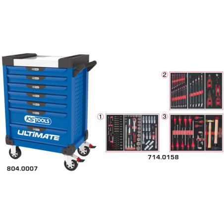 Servante Ultimate Bleue 7 Tiroirs Équipée de 158 Outils KS Tools