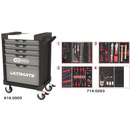 Servante Ultimate Grise & Noire 5 Tiroirs Équipée de 263 Outils KS Tools