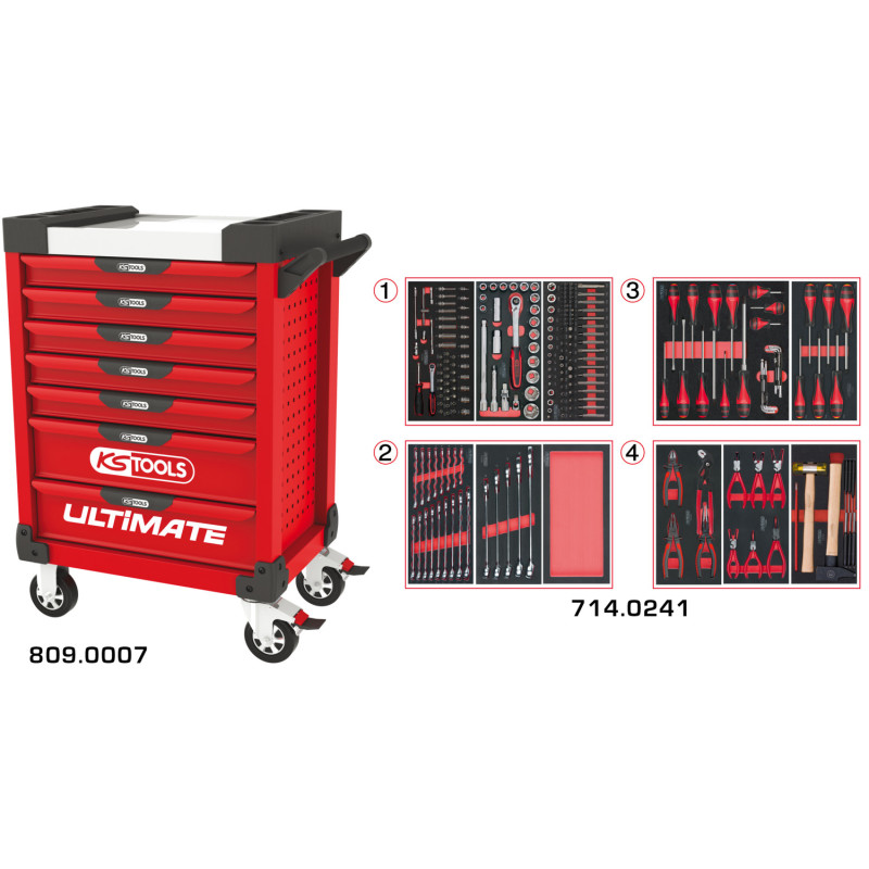 Servante Ultimate Rouge 7 Tiroirs Équipée de 241 Outils KS Tools