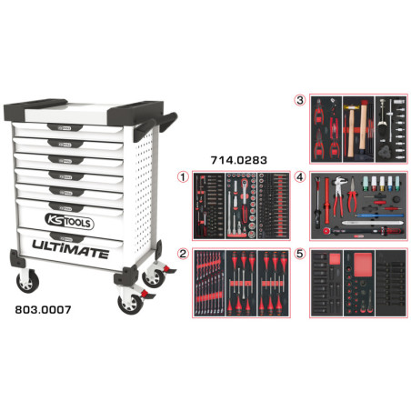 Servante Ultimate Blanche 7 Tiroirs Équipée de 283 Outils KS Tools