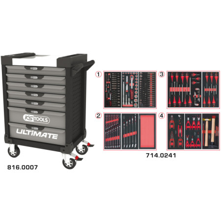 Servante Ultimate Grise & Noire 7 Tiroirs Équipée de 241 Outils KS Tools