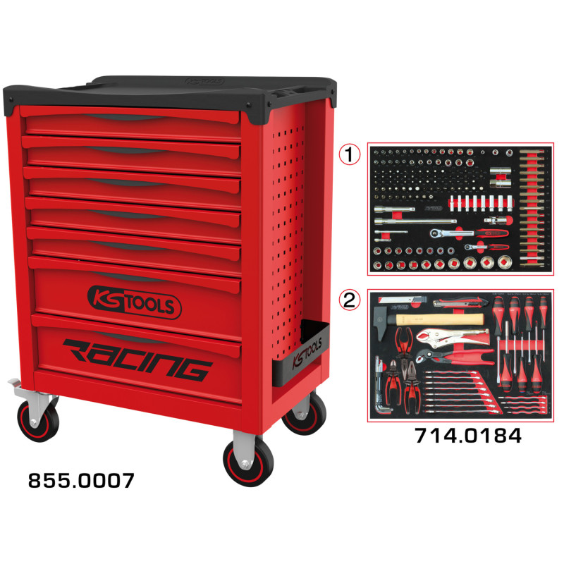 Servante Racing 7 Tiroirs Équipée de 184 Outils KS Tools
