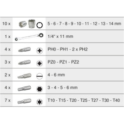 Coffret de Douilles & d'Embouts de Vissage 1 4pouces + 11 mm