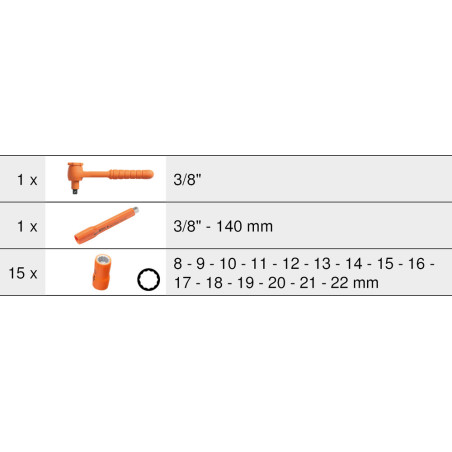 Module de Douilles 12 Pans & Cliquet 3 8pouces Isolés 1000V