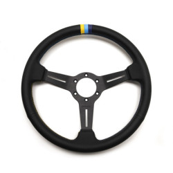 Volant GReddy "Medium Type" Tulipé (47 mm), Cuir Noir, Branches Noires - 340 mm