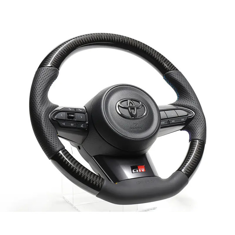 Volant GReddy Carbone Noir avec Coutures Tricolores pour Toyota Yaris GR