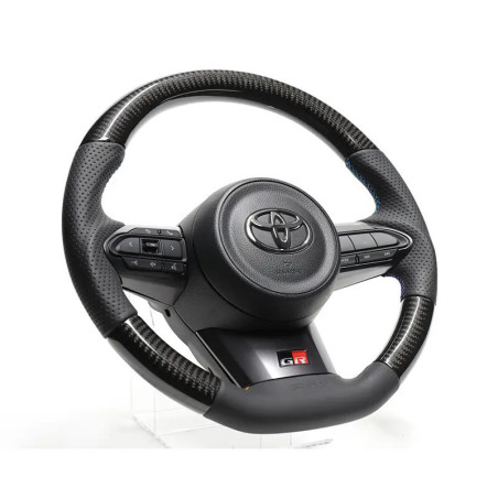 Volant GReddy Carbone Noir avec Coutures Tricolores pour Toyota Yaris GR