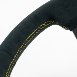 Volant GReddy "Deep Type" Tulipé (80 mm), Cuir Noir Retourné, Branches Noires - 340 mm