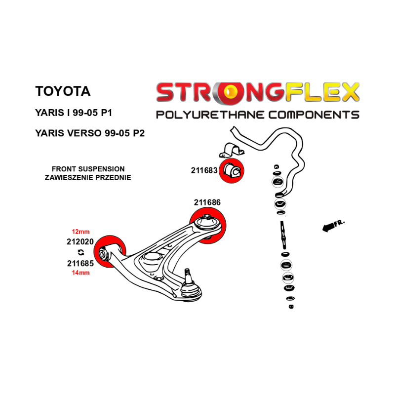 Silentblocs triangles avant Yaris mk1 12mm