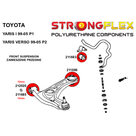 Silentblocs triangles avant Yaris mk1 12mm