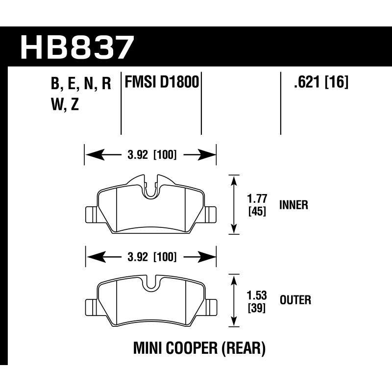 MIni cooper plaquettes arrieres Hawk Brake Pad - HPS 5.0