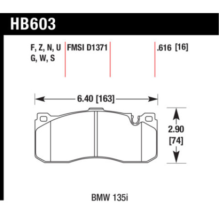 BMW 135i MIni Works plaquetes avantHawk Brake Pad - HT-10 (16 mm)