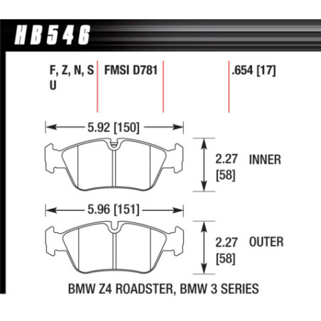 BMW E36 E46 Z3 plaquettes avant Hawk Brake Pad - HPS