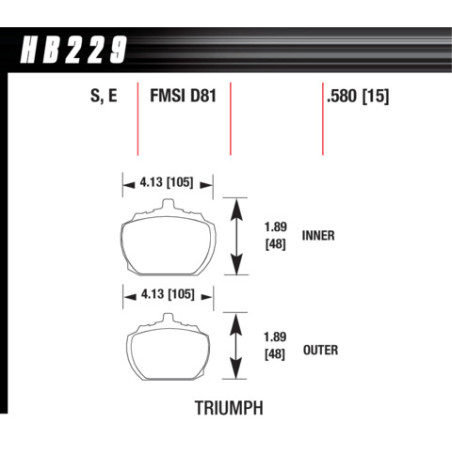 Triumph Stag et TR8 plaquettes Hawk Brake Pad - Blue 9012 (15 mm)