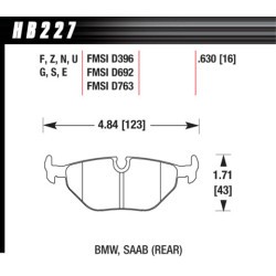 BMW E36 Saab plaquettes arrieres Hawk Brake Pad - DTC-60 (16 mm)