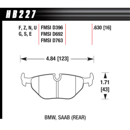 BMW E36 Saab plaquettes arrieres Hawk Brake Pad - DTC-60 (16 mm)