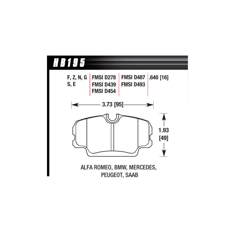 BMW Mercedes Land rover Saab plaquettes Hawk Brake Pad - HT-10 (16 mm)