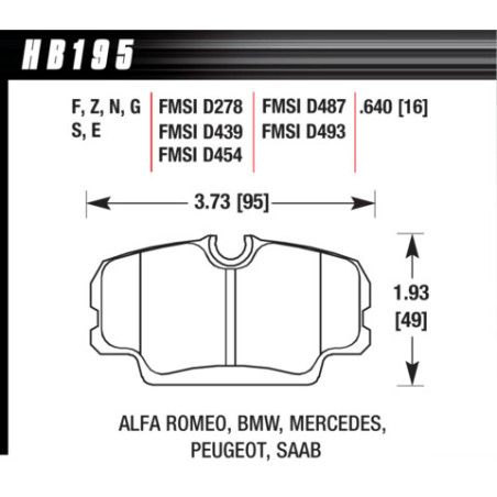 BMW Mercedes Land rover Saab plaquettes Hawk Brake Pad - HT-10 (16 mm)