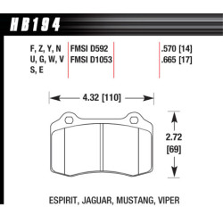 Plaquettes avant Jaguar 4 pistons Mustang Viper Hawk Brake Pad - HPS 5.0