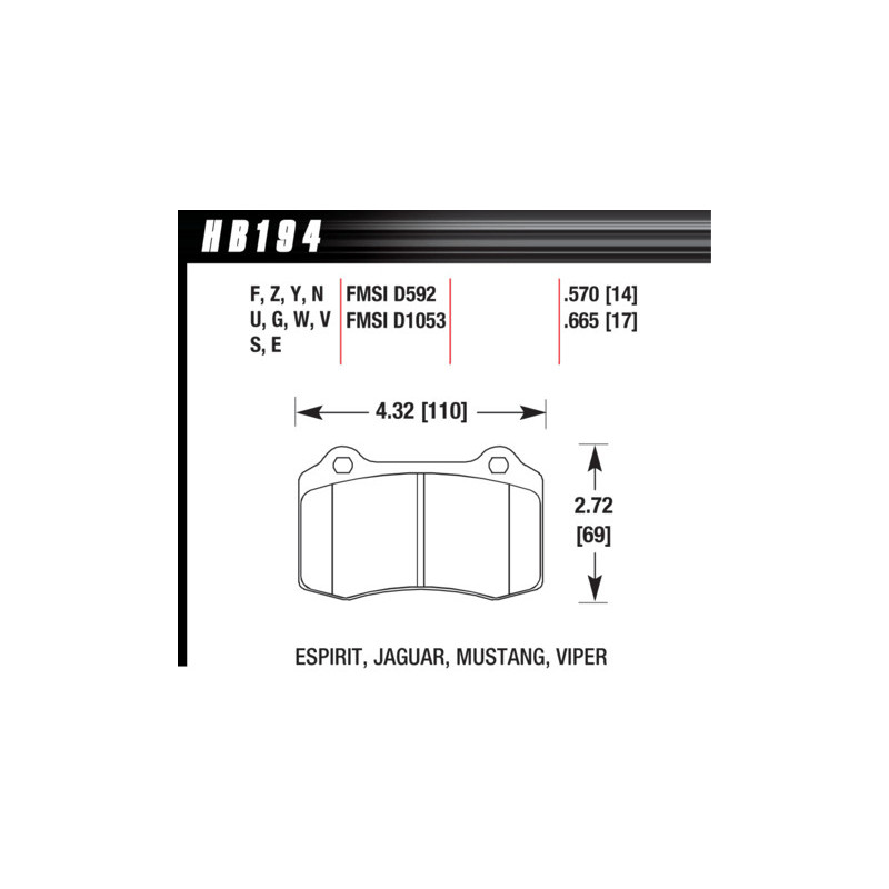 Plaquettes avant Jaguar 4 pistons Mustang Viper Hawk Brake Pad - HPS 5.0