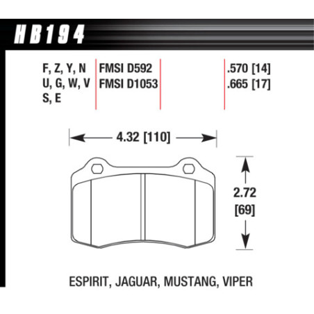 Plaquettes avant Jaguar 4 pistons Mustang Viper Hawk Brake Pad - HPS 5.0