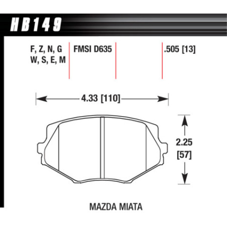 MX5 NB plaquettes Hawk Brake Pad - HT-10 (13 mm)