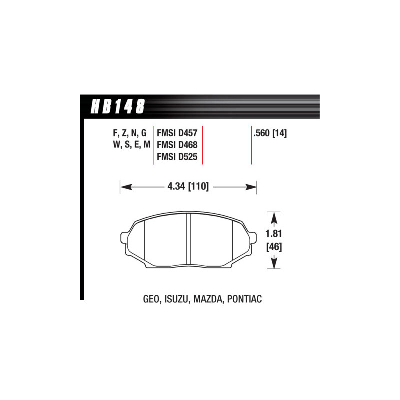 Plaquettes MX5 avant Hawk Brake Pad - DTC-60 (14 mm)