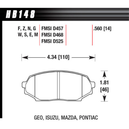 Plaquettes MX5 avant Hawk Brake Pad - DTC-60 (14 mm)